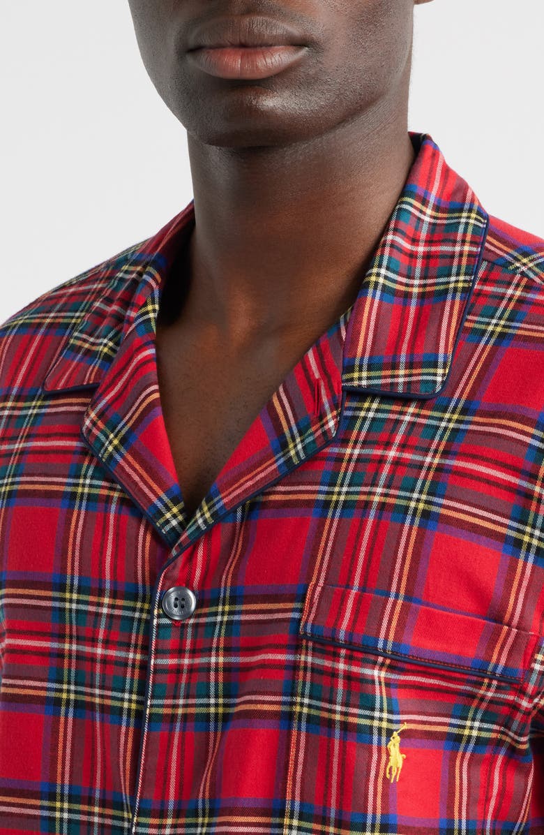 Polo Ralph Lauren Yarn Dyed Plaid Flannel Pajama Shirt, Alternate, color, Red Stripe/ Gold Plaid