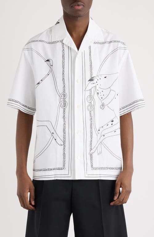 Jacquemus La Chemise Jean Dog Print Camp Shirt in Print Dog White/black at Nordstrom, Size 48