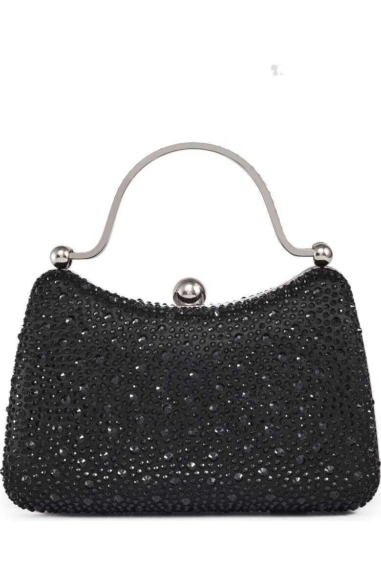 LADY COUTURE Double Metal Handles Dazzling Evening Handbag, Main, color, Black