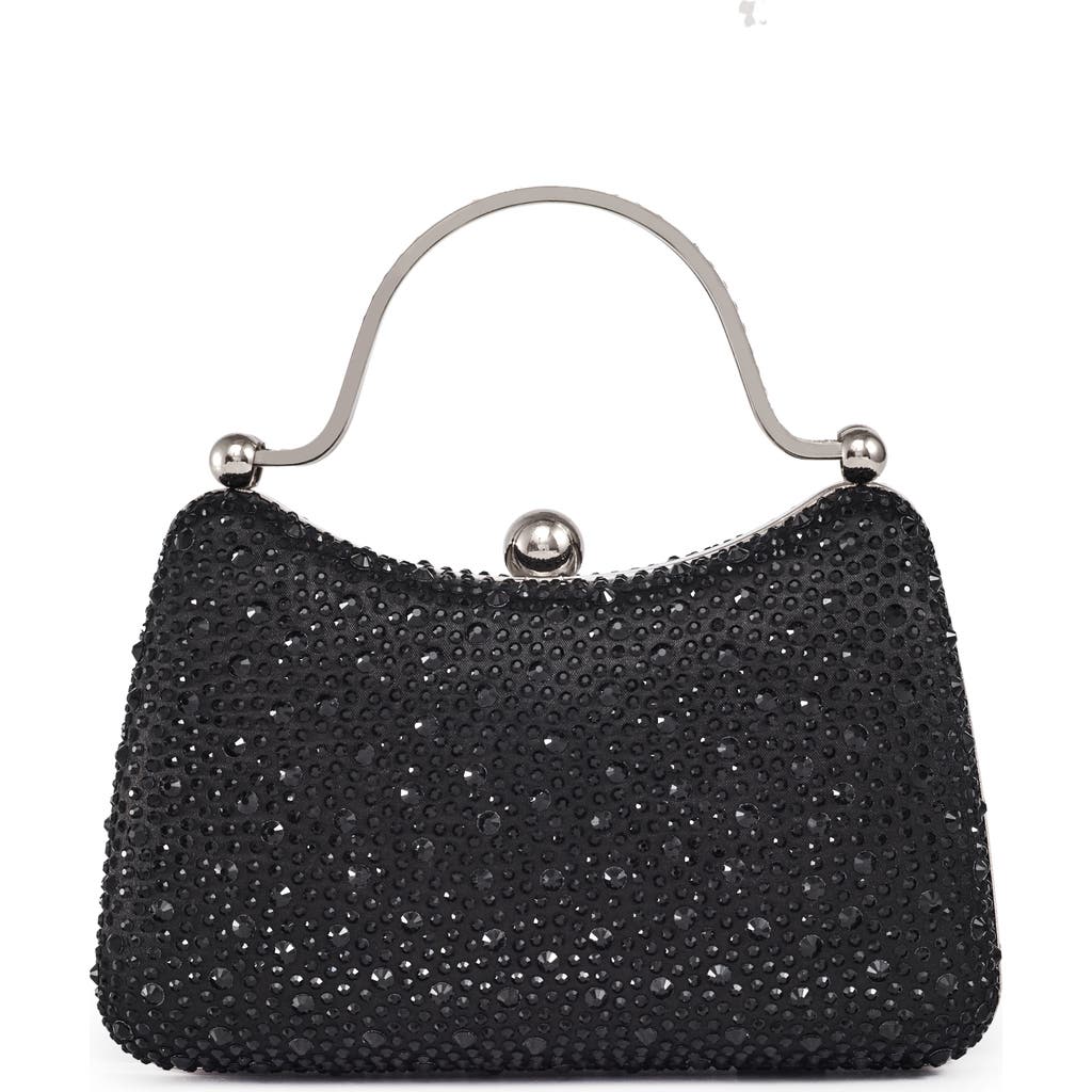 Lady Couture Double Metal Handles Dazzling Evening Handbag In Black