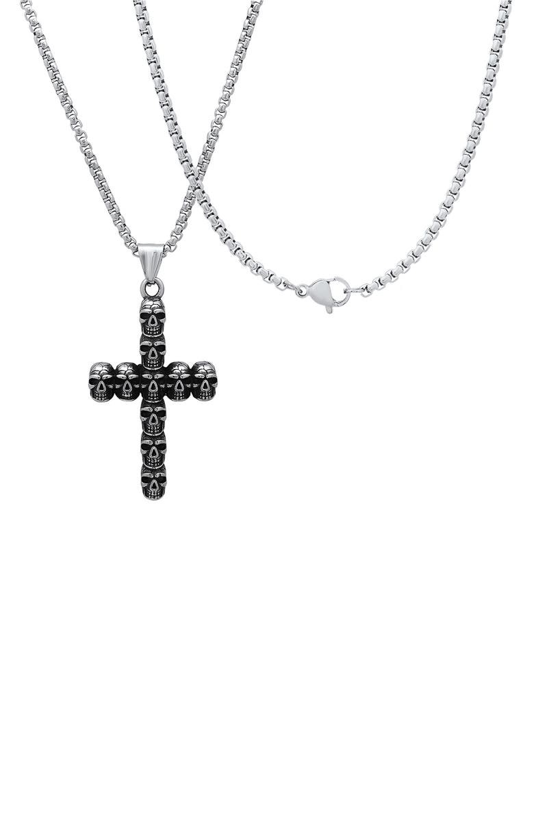 HMY JEWELRY Men's Stainless Steel Skull Cross Pendant Necklace, Alternate, color, Silver