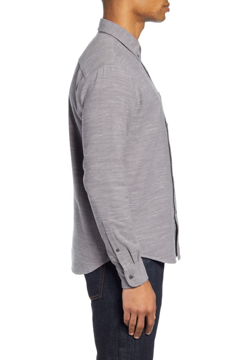 Slim Fit Mélange Flannel Button-Down Shirt, Alternate, color, GREY