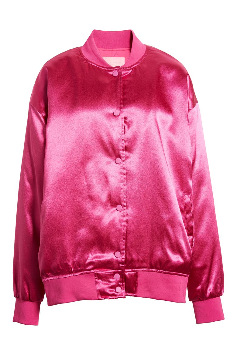 Oversize Satin Bomber Jacket, Alternate, color, PINK