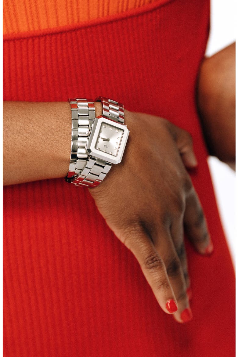 Arc Lab-Created Diamond Double Wrap Bracelet Watch, 23mm, Alternate, color, STAINLESS STEEL