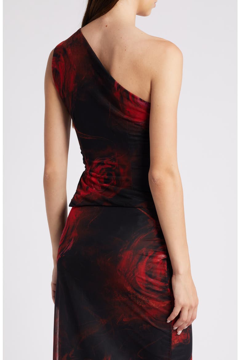 Rose One-Shoulder Lace-Up Mesh Top, Alternate, color, BLACK ROSE PRINT