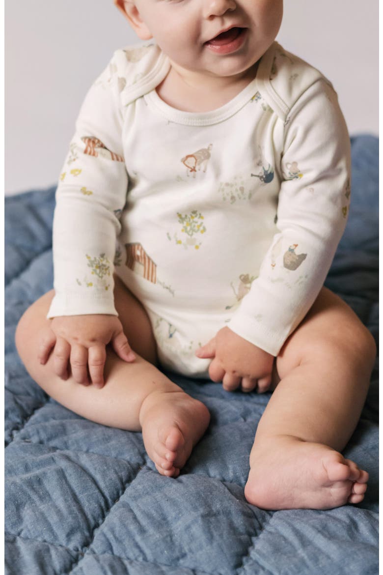 Lap Shoulder Print Long Sleeve Organic Cotton Bodysuit, Alternate, color, ON THE FARM