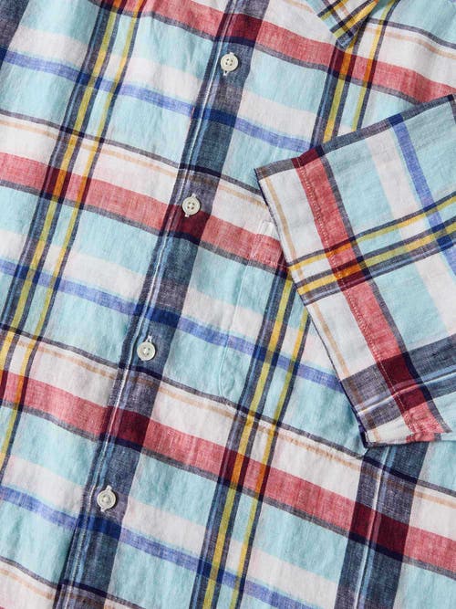 Robert Talbott Morgan Plaid Linen Short Sleeve Shirt In Blue