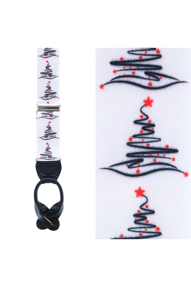 McCallister Contemporary Christmas Tree Silk Button End Suspenders, Main, color, White