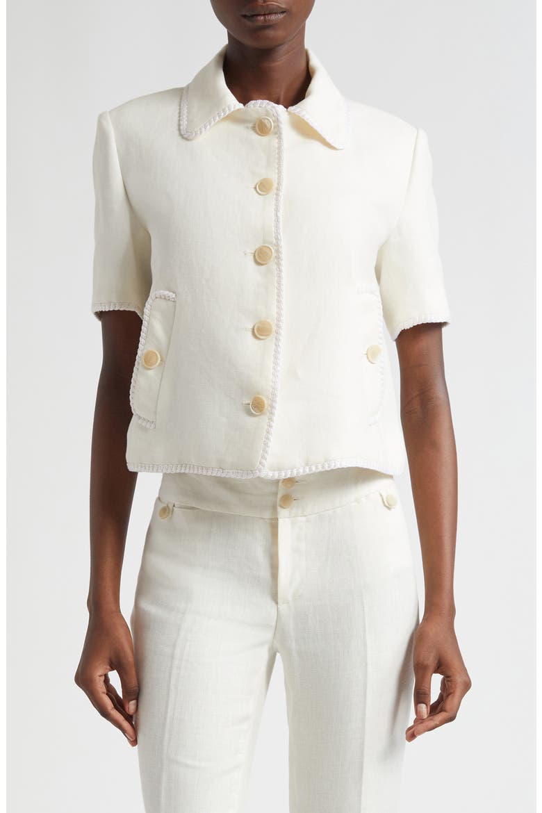 Short Sleeve Crop Linen Jacket, Main, color, BIANCO NATURALE