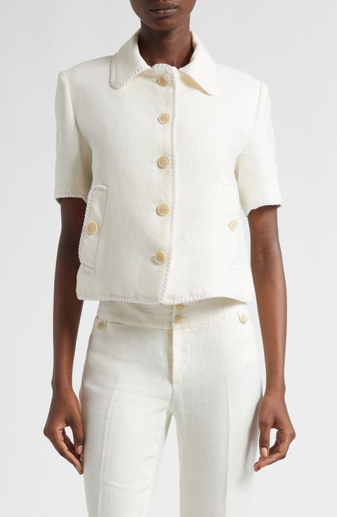 Short Sleeve Crop Linen Jacket