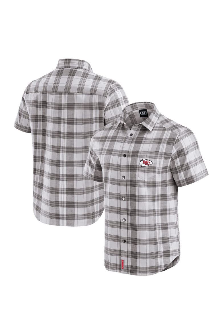 Men's Darius Rucker Collection by Fanatics Gray Kansas City Chiefs Team Plaid Short Sleeve Full-Snap Shirt, Main, color, Gray