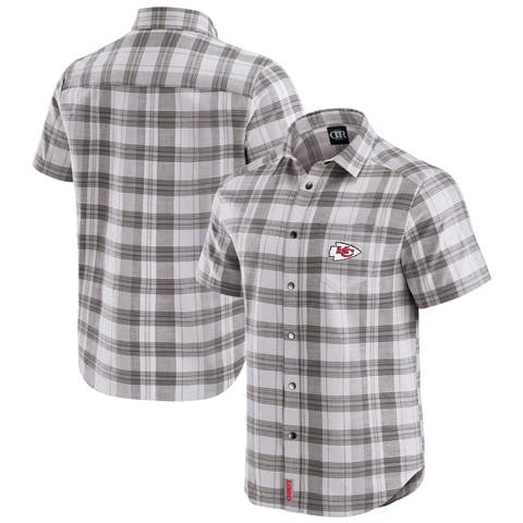 Men's Darius Rucker Collection by Fanatics Gray Kansas City Chiefs Team Plaid Short Sleeve Full-Snap Shirt