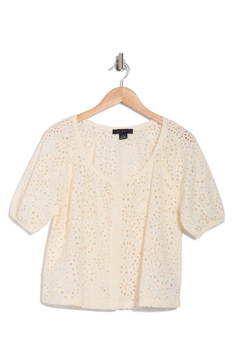Sanctuary Sunday Brunch Eyelet Cotton Top, Alternate, color, Milk