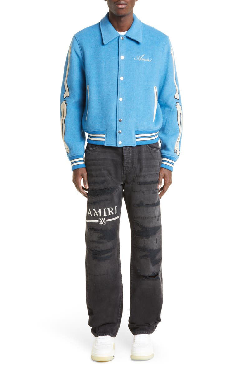 AMIRI Bones Wool Varsity Jacket, Alternate, color,