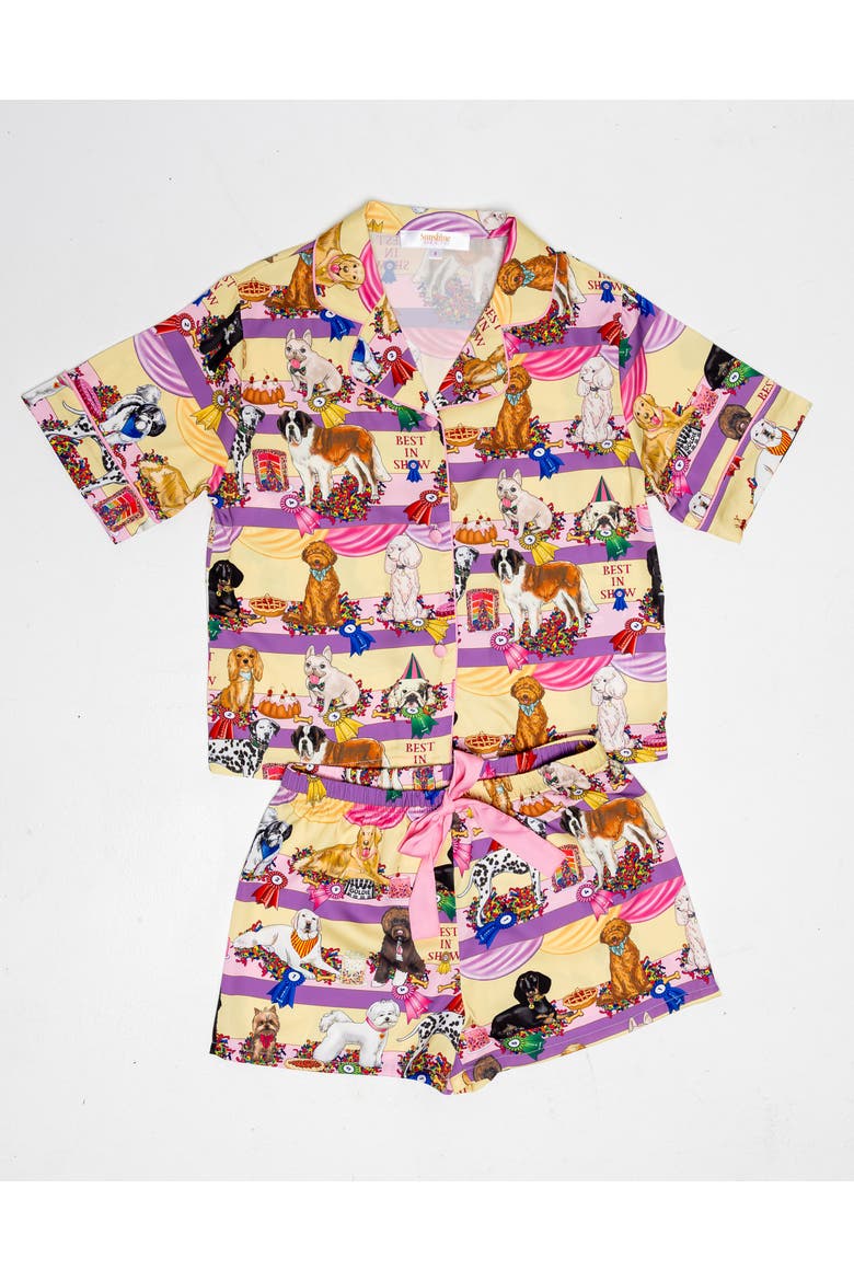 Kids Silky Best In Show Short Sleeve Short Set, Main, color, Yellow & Purple