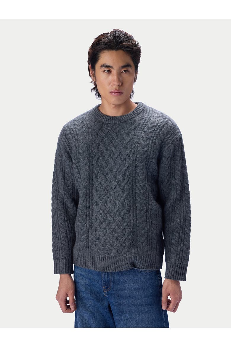 Cashmere Aran Cable-knit Crewneck Sweater, Alternate, color, plum kitten