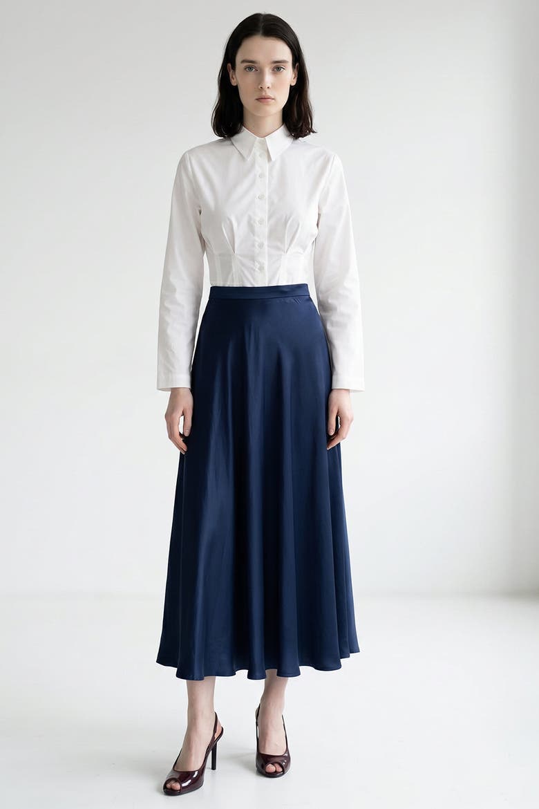 Nayaine A Line Zippered Midi Skirt, Alternate, color, Navy