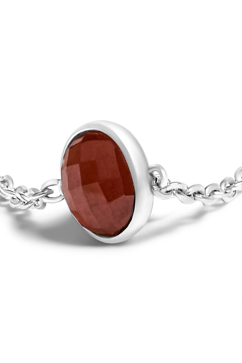 .925 Sterling Silver Bezel Set Red Garnet 5 Station Adjustable Bolo Bracelet, Alternate, color, White