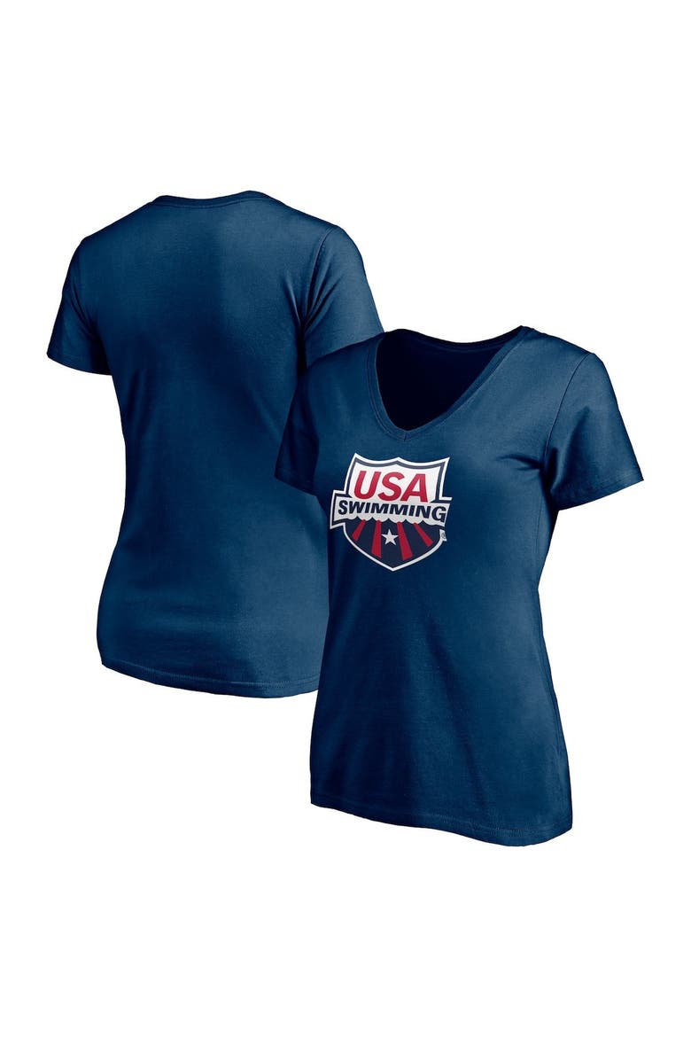 Women's Fanatics Navy USA Swimming Core Primary Logo V-Neck T-Shirt, Main, color, Navy