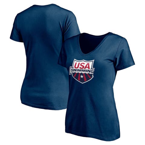 Women's Fanatics Navy USA Swimming Core Primary Logo V-Neck T-Shirt