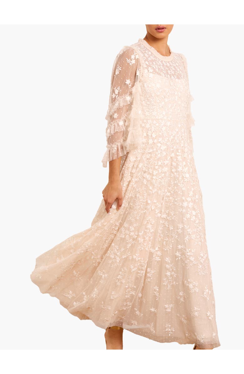 Needle & Thread Everett Bloom Round Neck Maxi Dress, Main, color, Cream/Cream