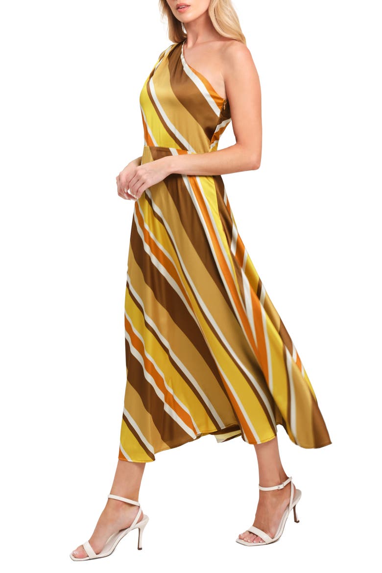 Print Midi Dress, Alternate, color, BROWN GOLD