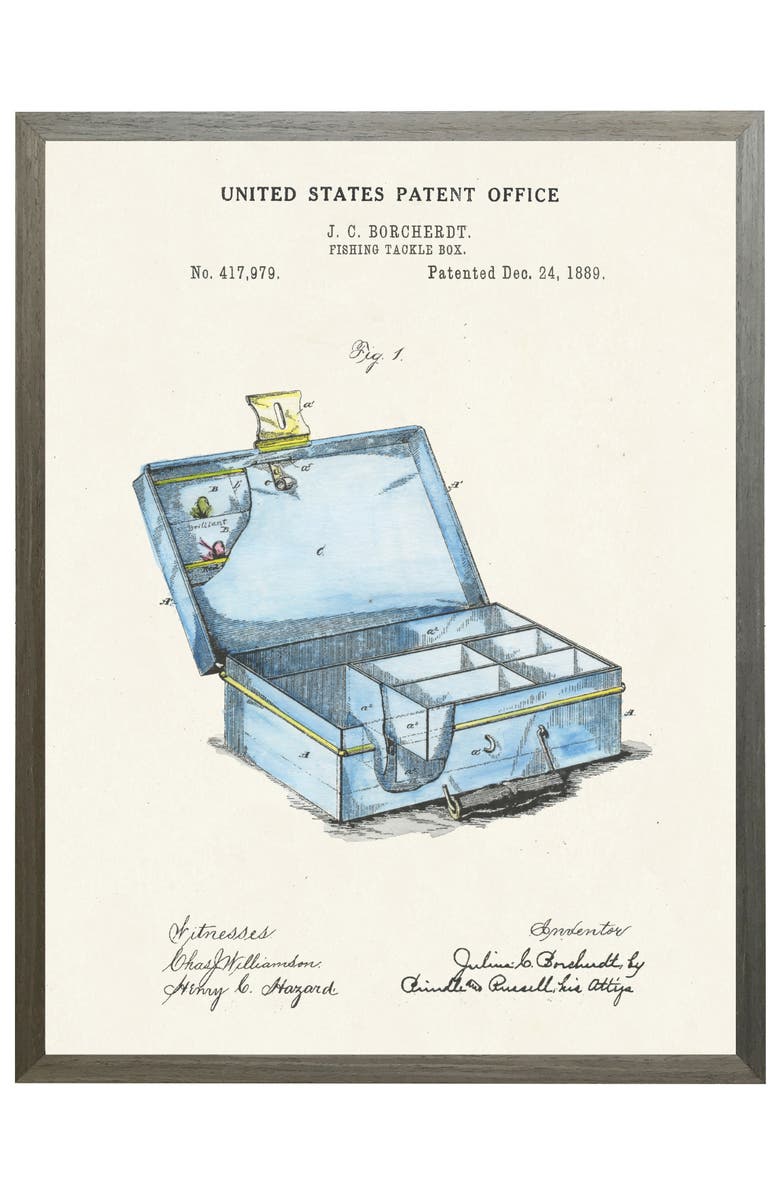Antique Curiosities Tackle Box Patent in Black Frame, Main, color, NO COLOR