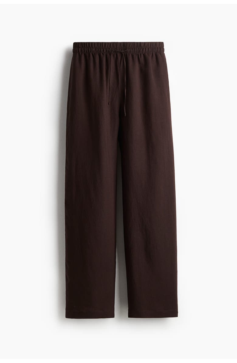 H&M Linen-blend Trousers, Main, color, Dark Brown