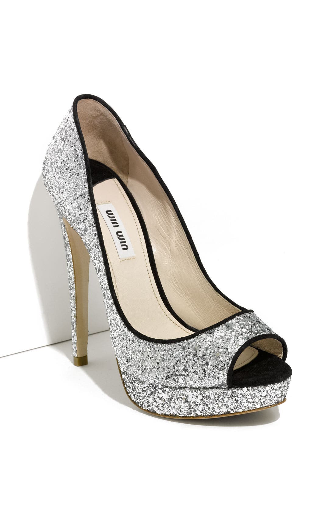 Miu Miu Glitter Open Toe Platform Pump, Main, color, 