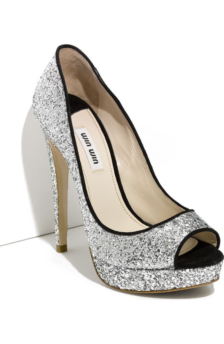Miu Miu Glitter Open Toe Platform Pump, Main, color,