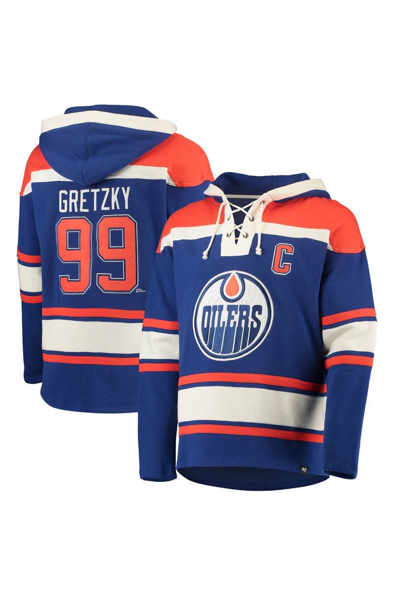 Men's '47 Wayne Gretzky Royal Edmonton Oilers Retired Player Name & Number Lacer Pullover Hoodie, Main, color, Royal