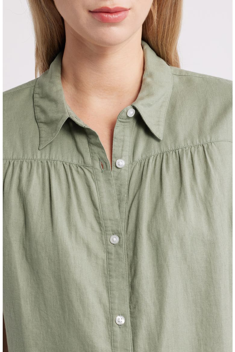 Short Sleeve Linen Blend Button-Up Shirt, Alternate, color, GREEN HEDGE