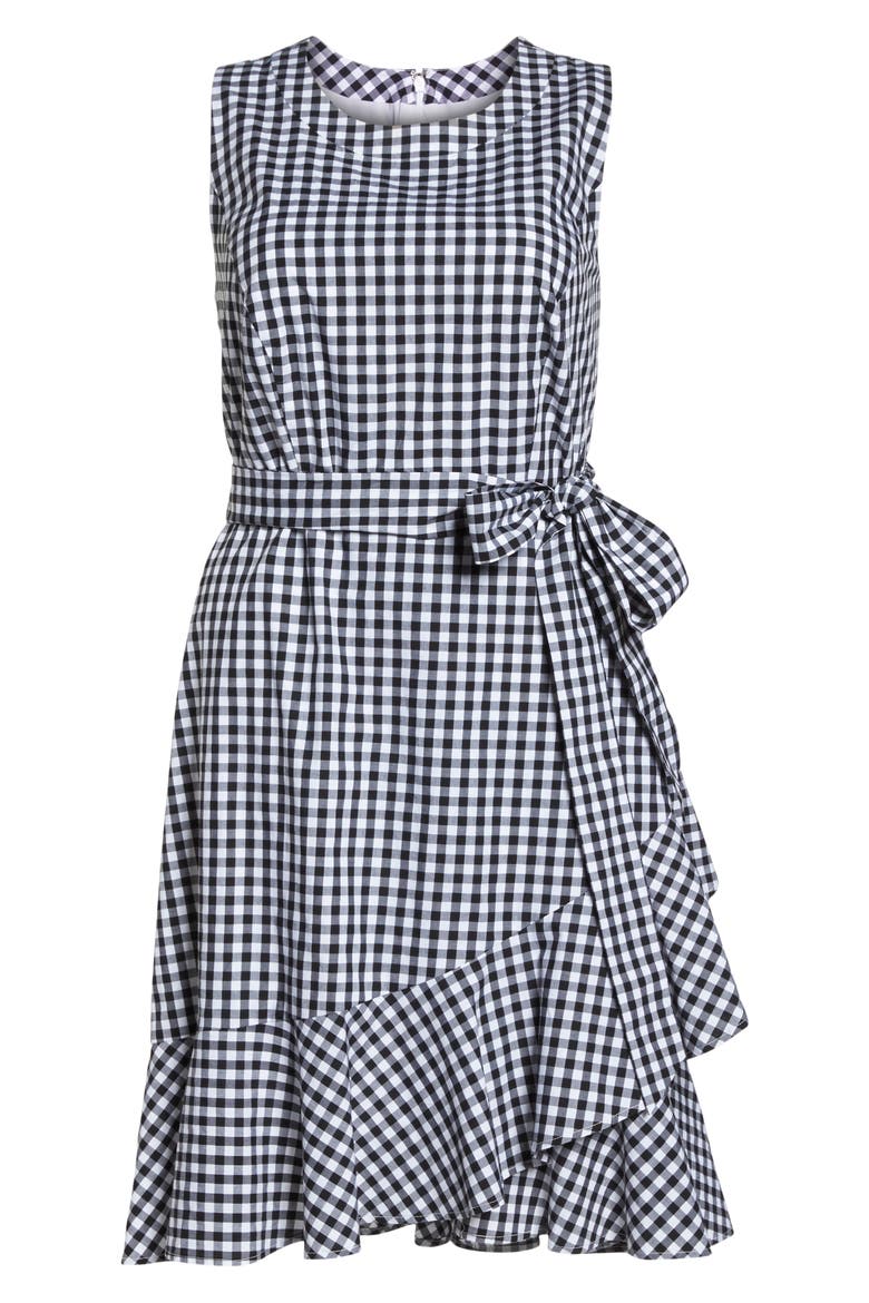 Belted Ruffle Hem Gingham Dress, Alternate, color, BLACK/ WHITE