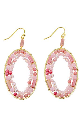 Panacea Pink Stone Wrapped Oval Drop Earrings In Pink
