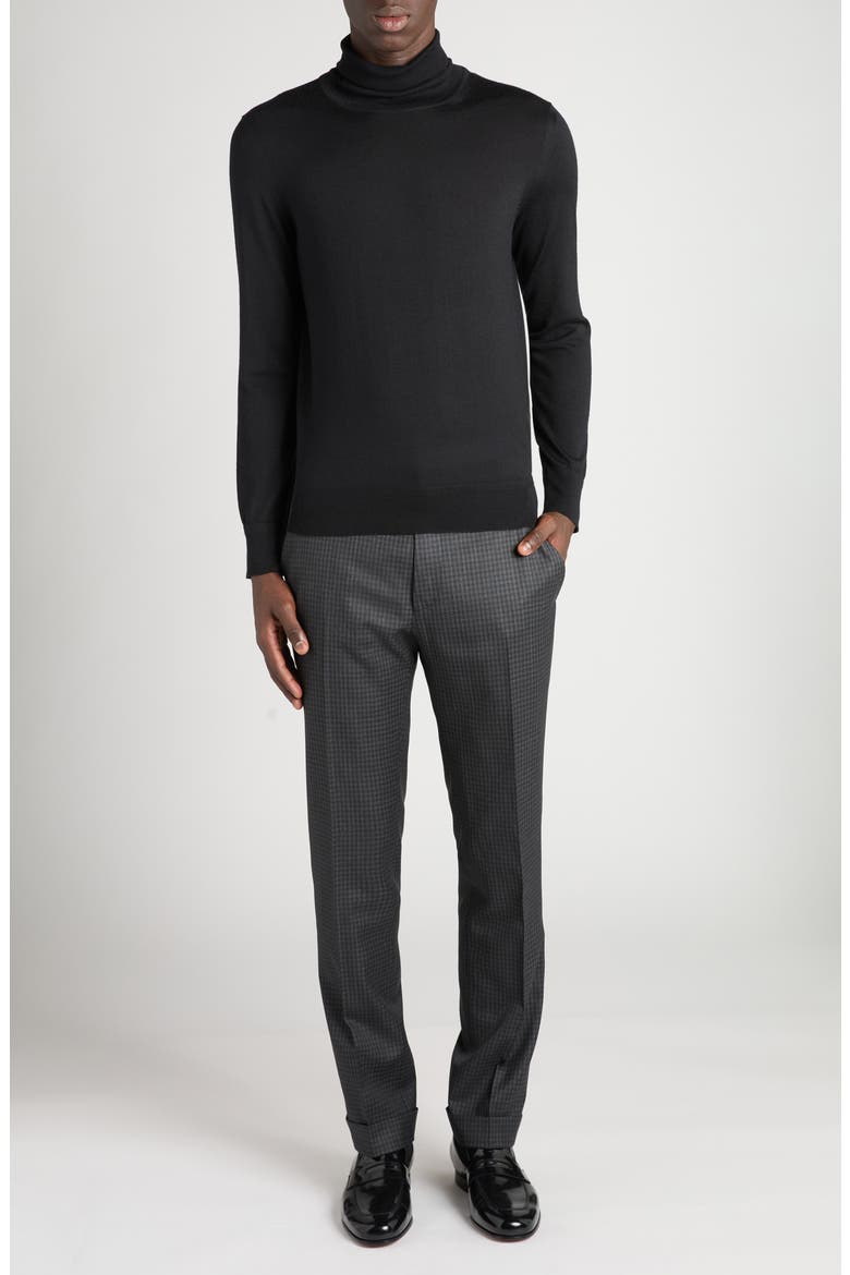 Fine Gauge Cashmere & Silk Turtleneck Sweater, Alternate, color, LB999 BLACK