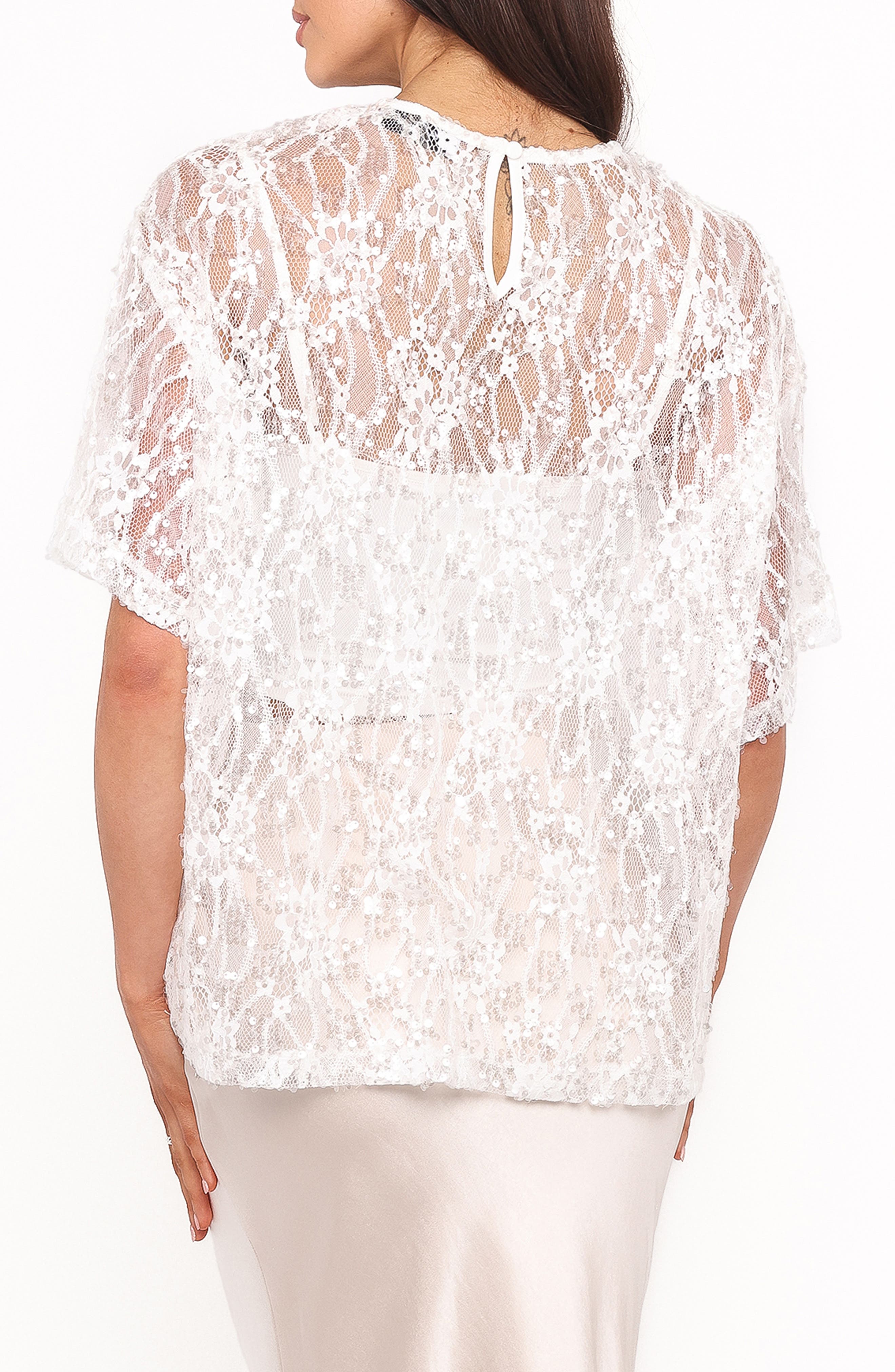 Yonder Oversize Check Sequin Floral Lace Top - image 2