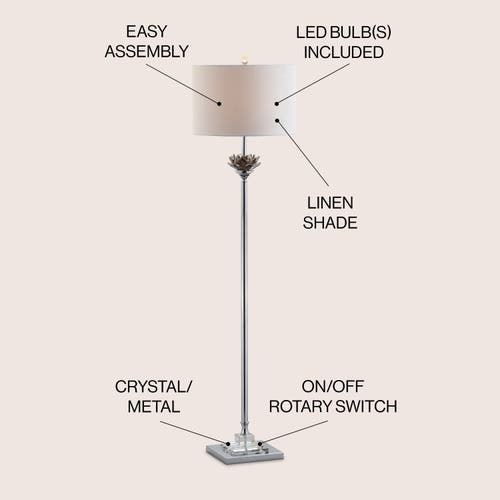 Jonathan Y Amelia Crystal / Metal Led Floor Lamp In Smoke Gray/chrome