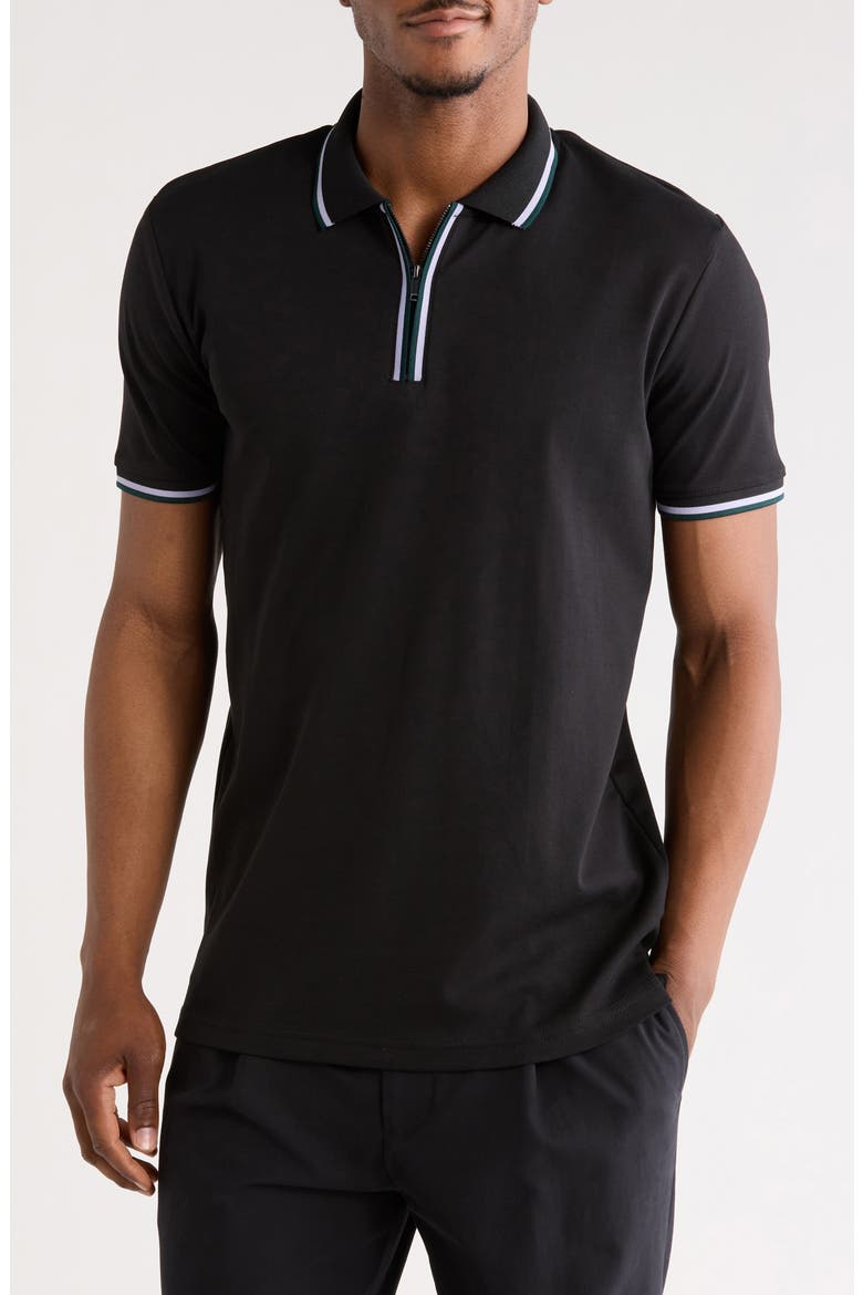 Tipped Cotton Quarter Zip Polo, Main, color, BLACK