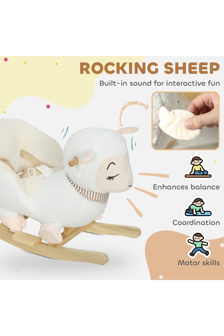 Baby Rocking Horse Sheep Rocking Horse for Toddlers Plush Stuffed Ride on Animal Rocker with Lullaby Song, Alternate, color, White