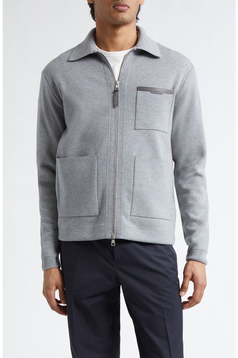 Wool Milano Stitch Zip Cardigan, Main, color, PALE GRAY MELANGE