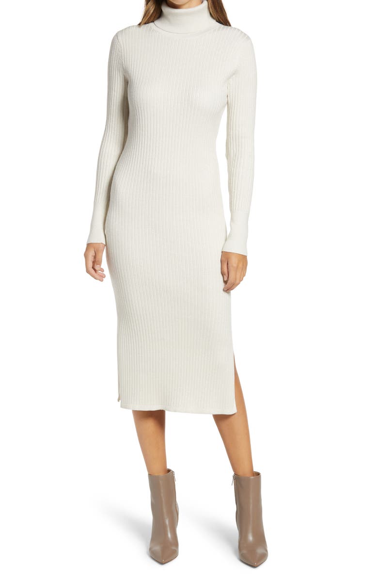 Rachel Parcell Long Sleeve Ribbed Turtleneck Sweater Dress, Main, color,