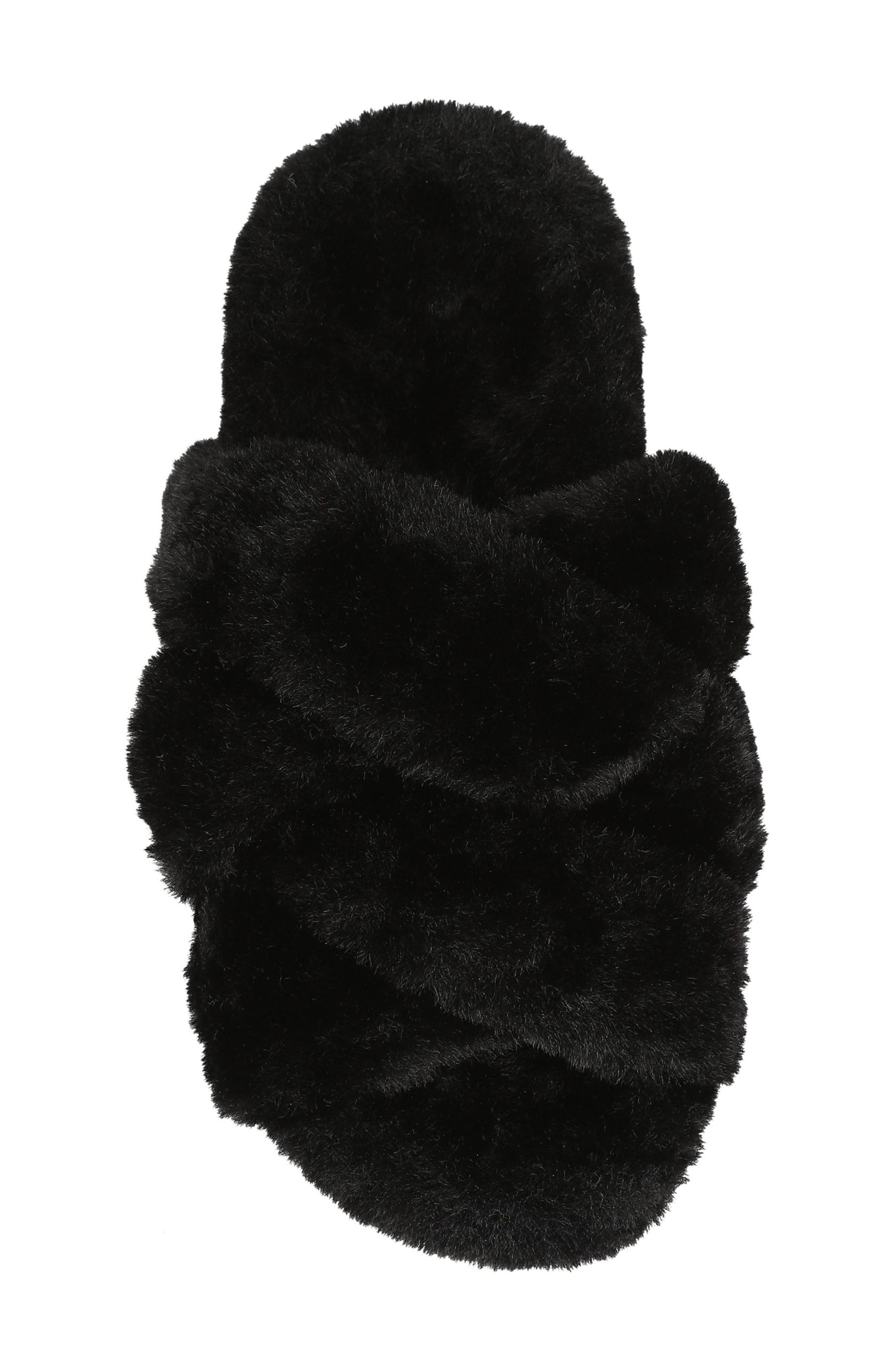 Peppa Faux Fur Slipper, Alternate, color, BLACK