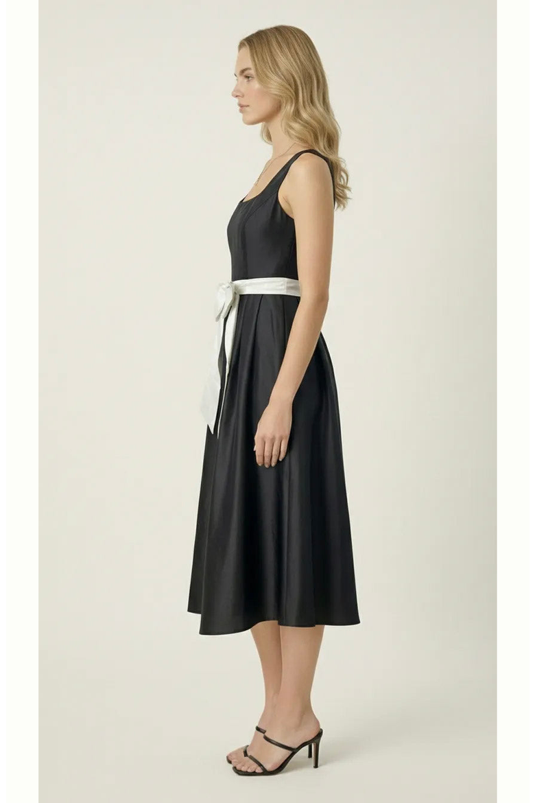 Sleeveless Contrast Bow Midi Dress, Alternate, color, Black / Cream