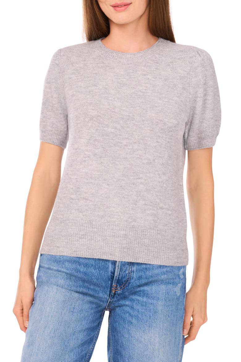 Crewneck Short Sleeve Sweater, Main, color, LIGHT HEATHER GREY