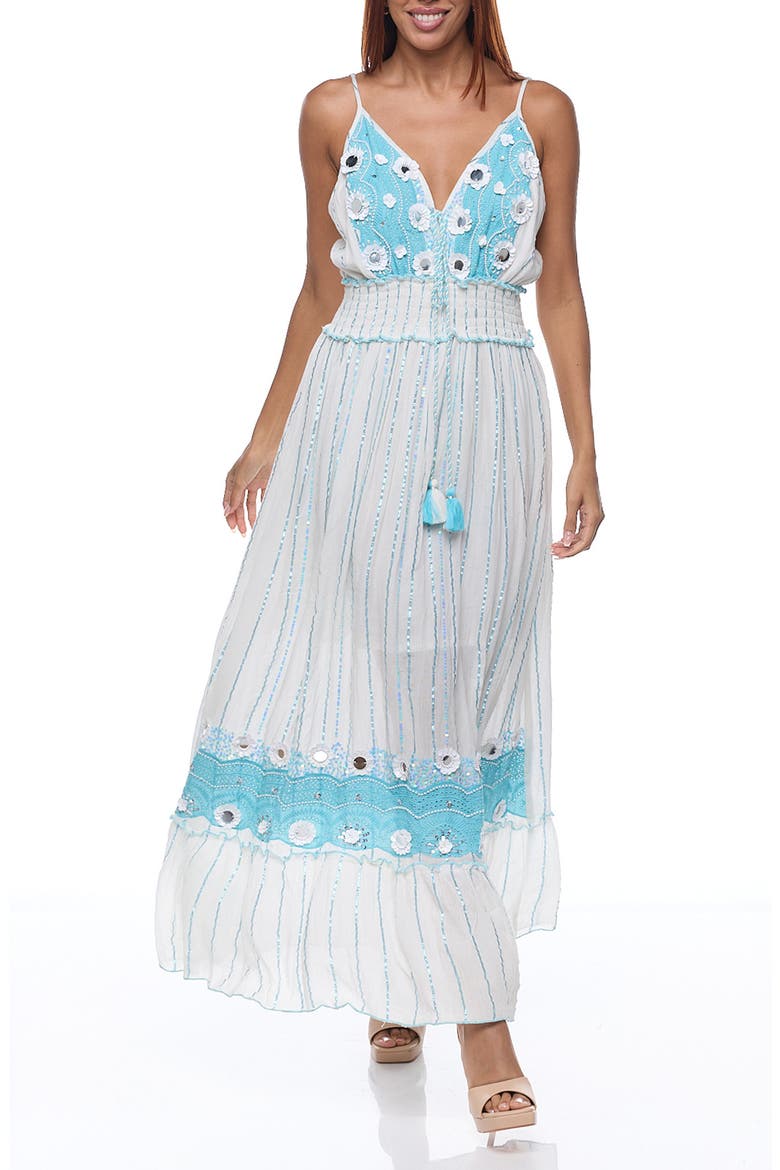 Embellished Cotton Cover-Up Maxi Dress, Main, color, WHITE/ BLUE