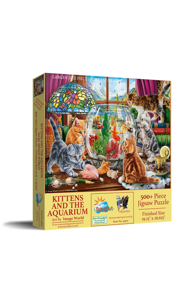 Sunsout Kittens and the Aquarium 500 piece Jigsaw Puzzle for Adults Large Pieces, Main, color, Multicolor