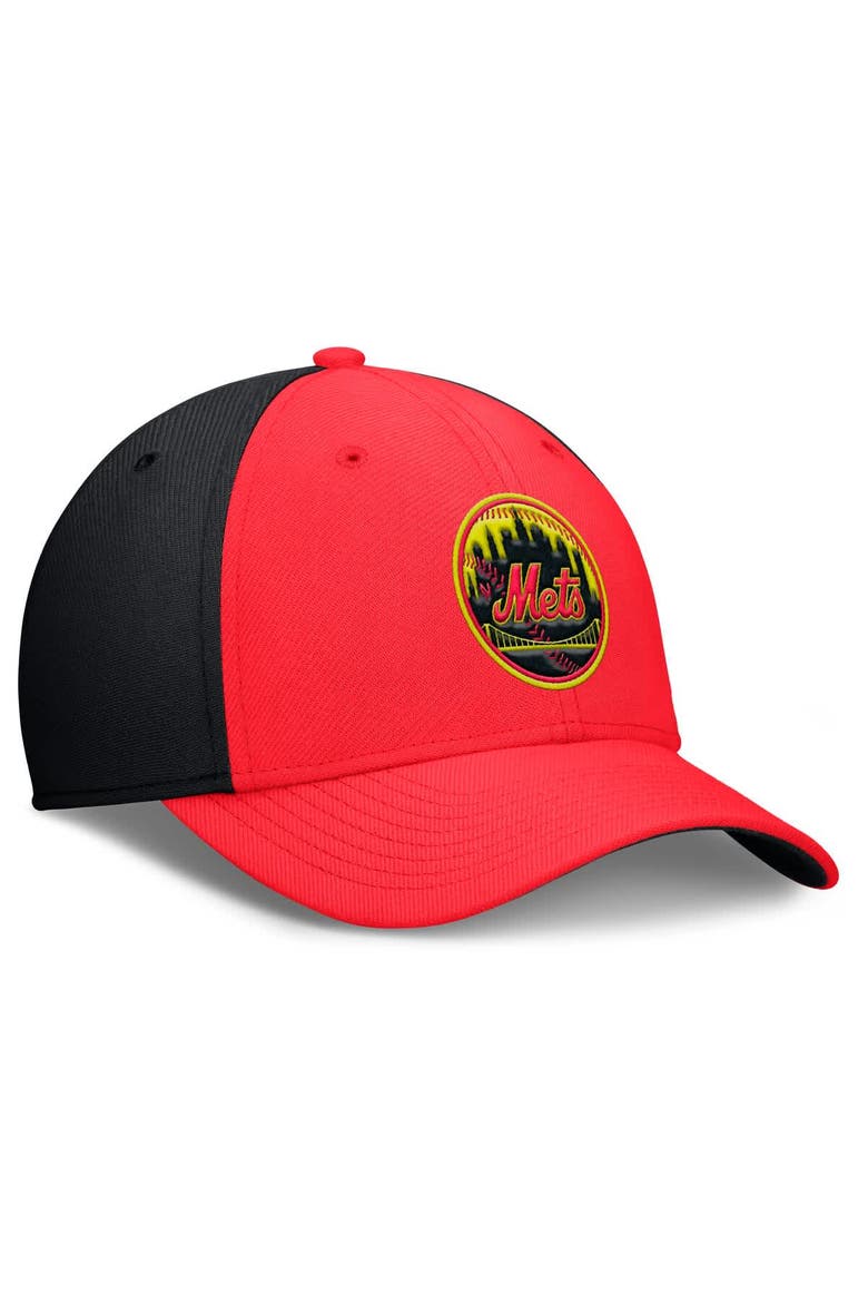 Men's Nike Crimson/Black New York Mets Neon 90s Rise SwooshFlex Hat, Alternate, color, Crimson