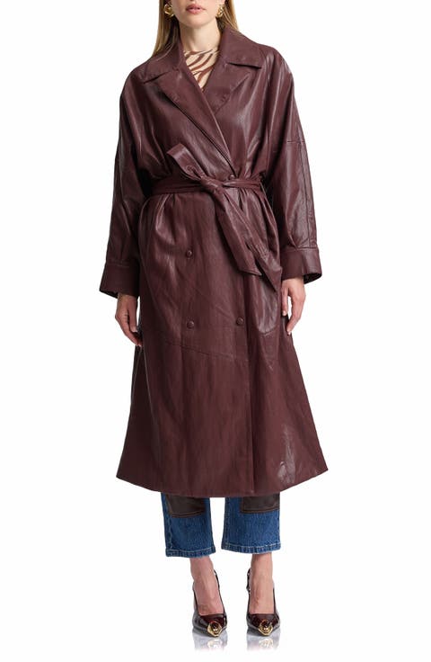 Shoulder Pad Faux Leather Long Coat