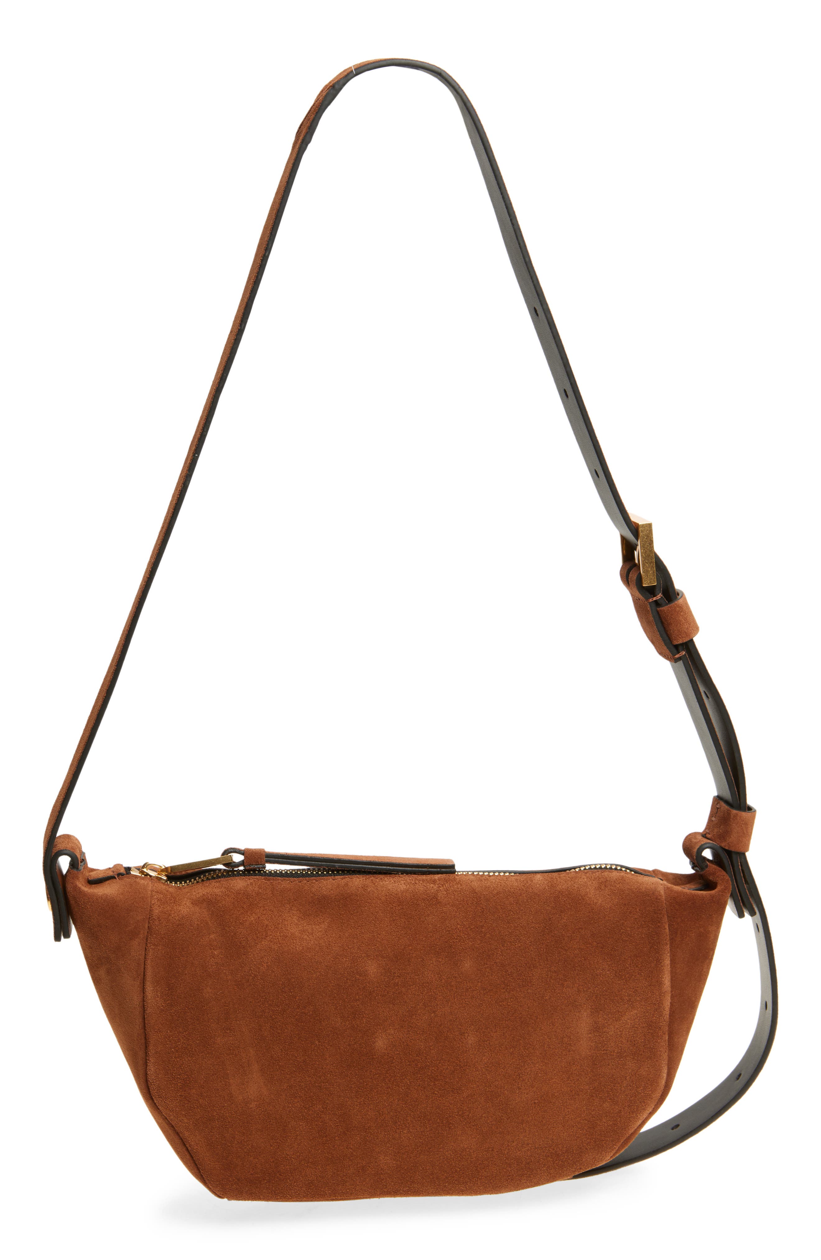 AllSaints Madea Suede Shoulder Bag, Alternate, color, Cognac Brown