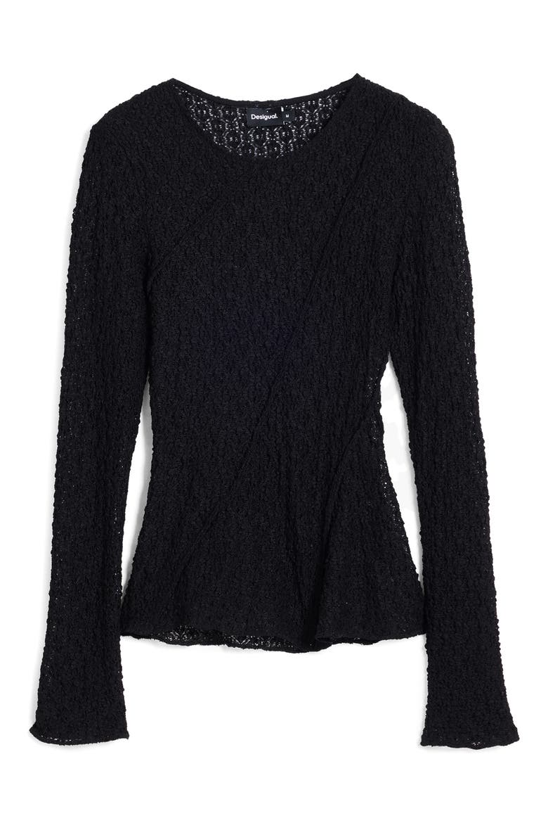 Stretch Lace T-Shirt Long Sleeve T-Shirt, Alternate, color, BLACK